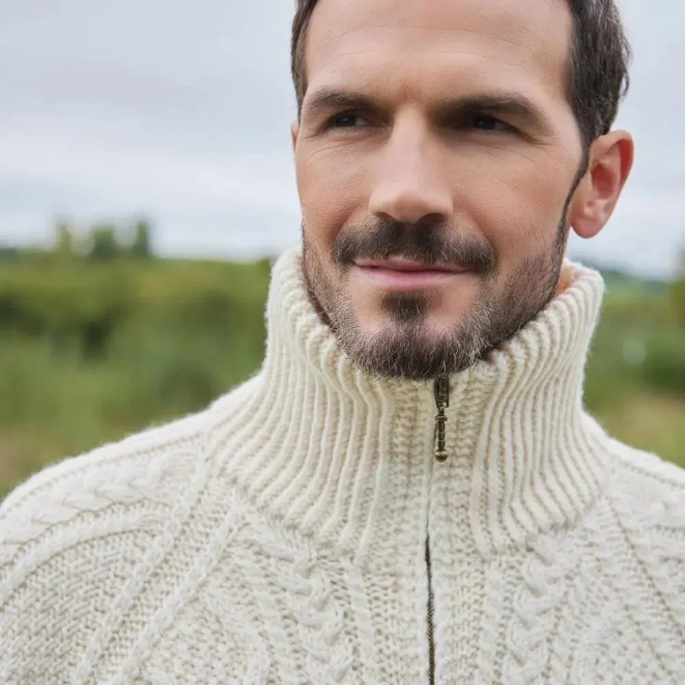 BLARNEY WOOLLEN MILLS ARANS - Hand-Knit Full Zip Aran Cardigan White Size 3XL - Picture 3 of 11